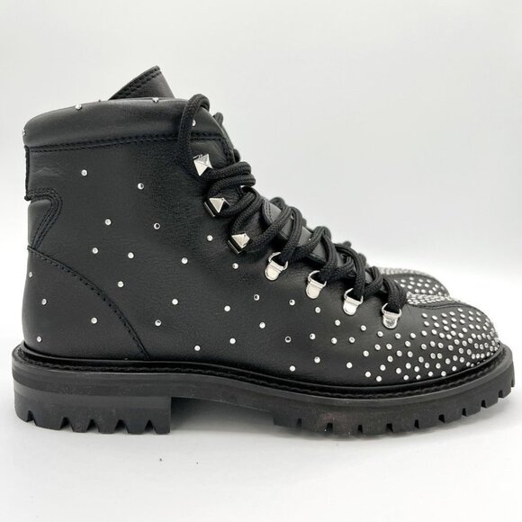 Valentino Garavani Shoes - Valentino Garavani Black Rockstud Ankle Hiking Boots